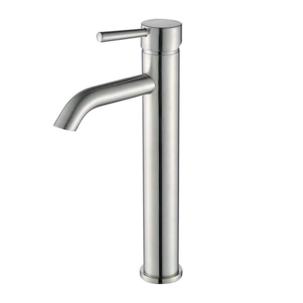 Ultra Faucets Euro Single Hole Single-Handle Tall Vessel Bathroom Sink Faucet Rust Resist in Brushed Nickel