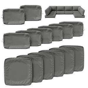 14-Piece Patio Cushion Covers Replacement with Zipper for Sectional Sofa Set, Slipcovers for Outdoor Cushions Light Grey