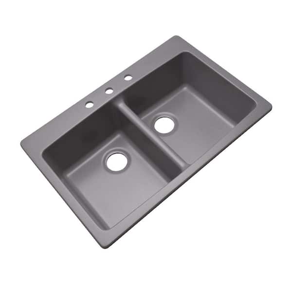 Mont Blanc Waterbrook Dual Mount Composite Granite 33 in. 3-Hole Double Bowl Kitchen Sink in Grey