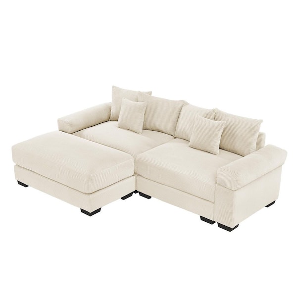 GTMAJT 92 in. Straight Arm 18-Piece Corduroy Modular Sectional Sofa with Ottoman & Ergonomic Design in Creamy Beige