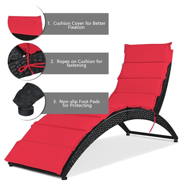 Costway Black Rattan Folding Wicker, Wicker Outdoor Chaise Lounge Furniture