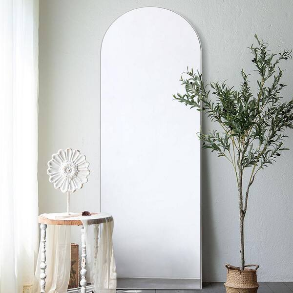 Dovelina 64 in. x 21 in. Modern Arched Shape Framed Silver Full-Length Floor Standing Mirror