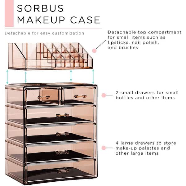  Simplify 3 Tier Cosmetic and Jewelry Holder, Drawer Organizer, Chest, Holds Make Up and Accessories, Bathroom Vanity Countertop &  Dresser Storage