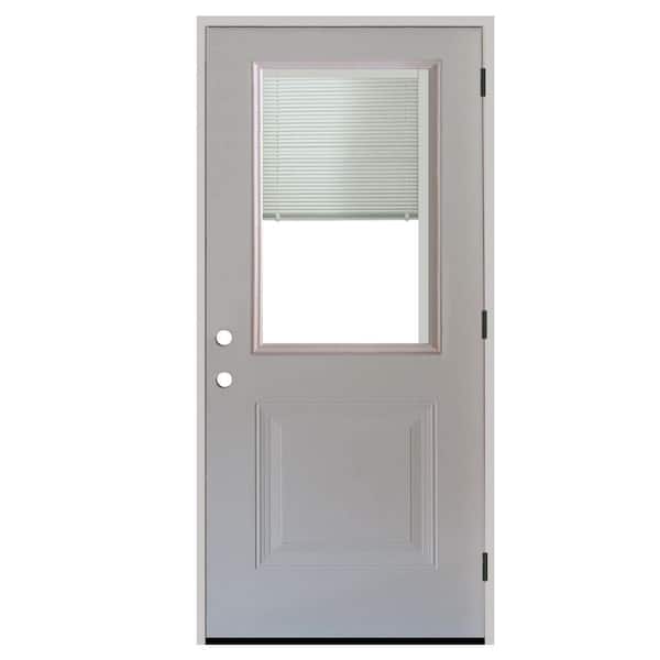 Steves & Sons 32 in. x 80 in. Element Series 1-Panel 1/2 Lite Mini-Blind White Primed Steel Prehung Front Door