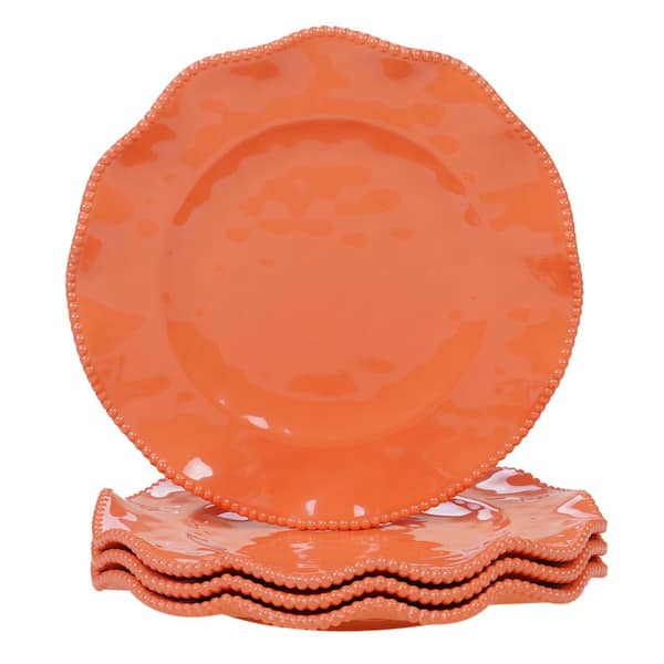 Certified International Perlette 4-Piece Solid Coral Melamine Outdoor Dinner Plate Set (Service for 4)