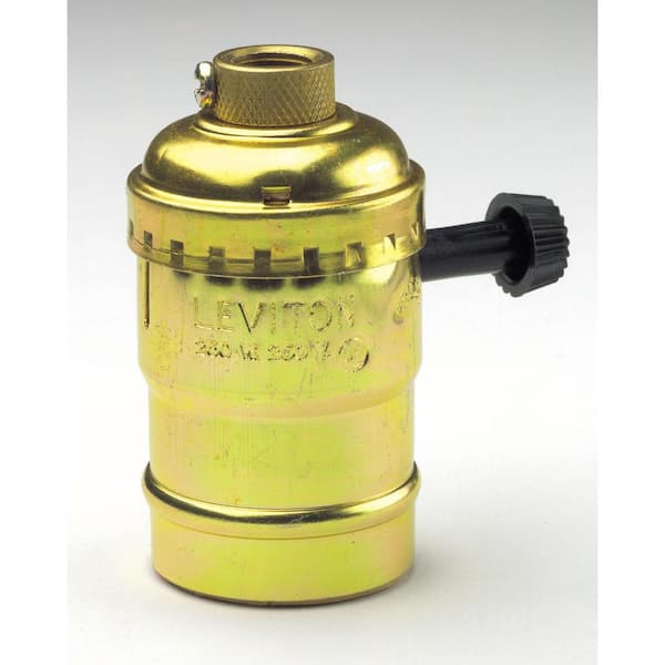 Leviton 250W Medium Base 2-Circuit Turn Knob Aluminum Shell Incandescent Lampholder (Controls 2 Sockets), Brass