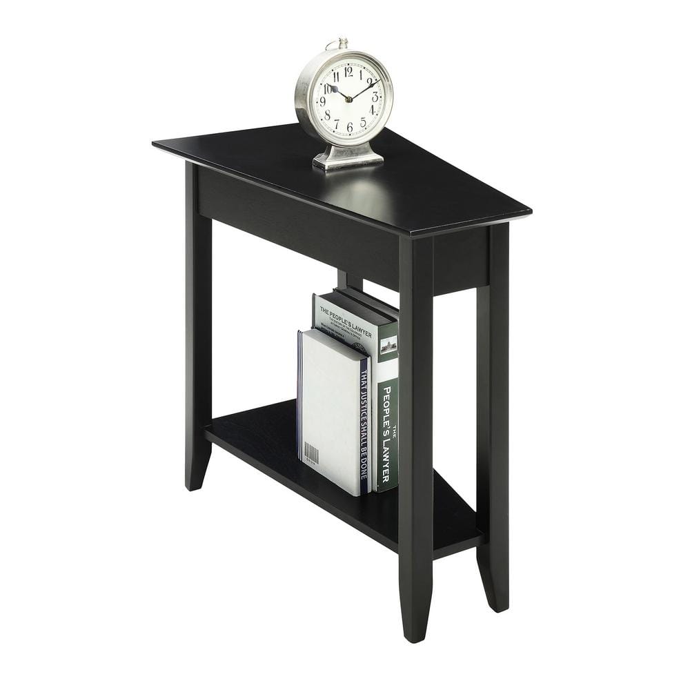 Heritage Triangular Wedge Black Wood End Table with Shelf