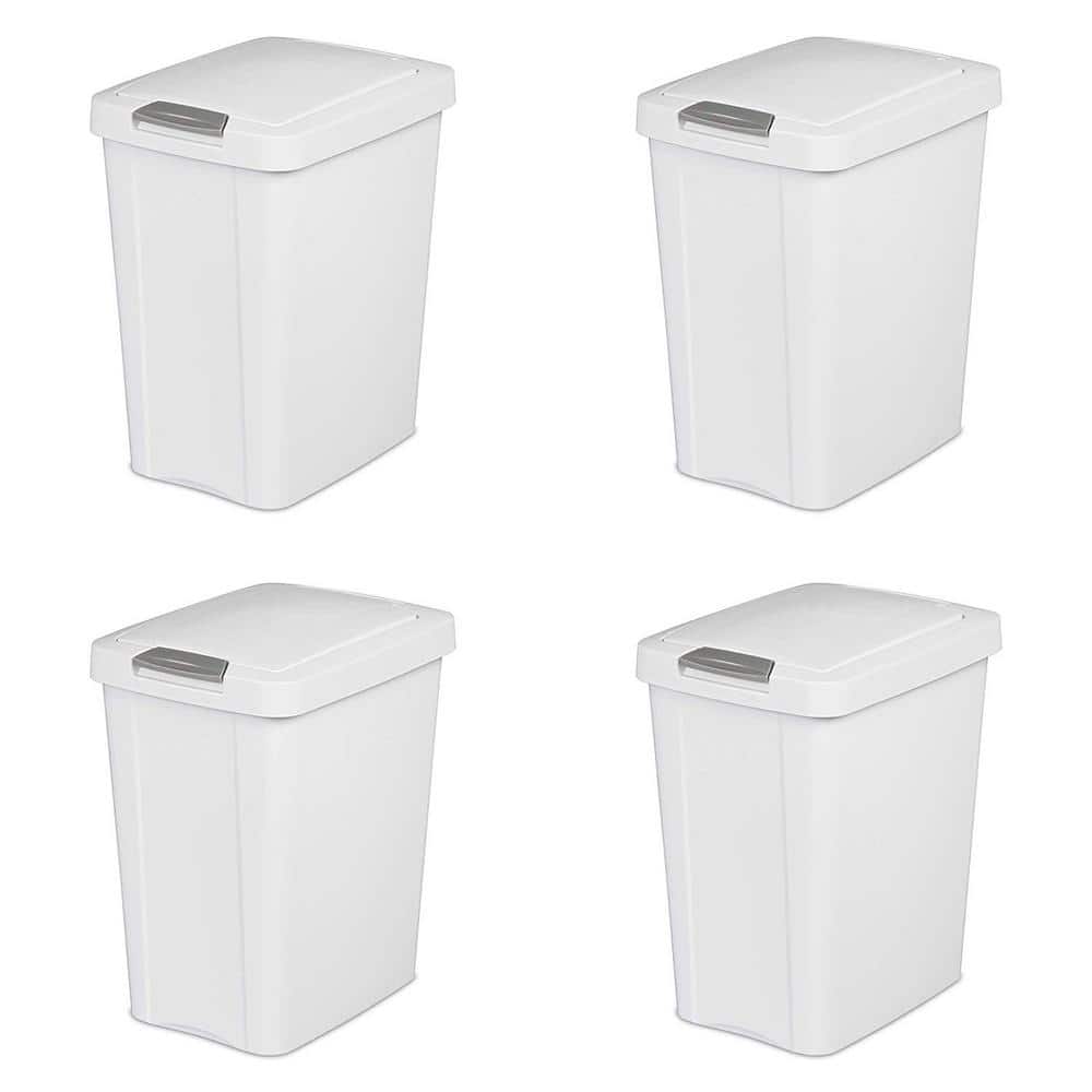 White Plastic TouchTop Wastebasket with Titanium Latch, 7.5 Gallon
