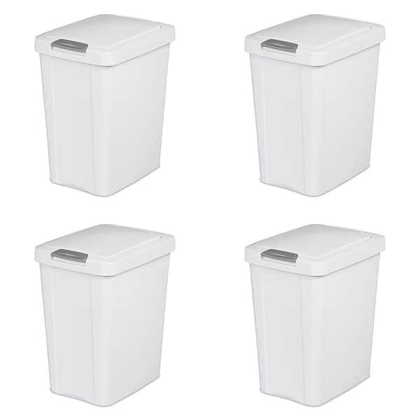 White 7.5 Gal. Touch Top Wastebasket with Titanium Latch (4-Pack)