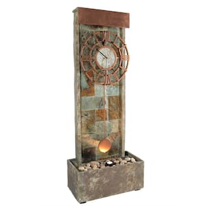49 in. Slate Clock Indoor/Outdoor Water Fountain with LED Spotlight