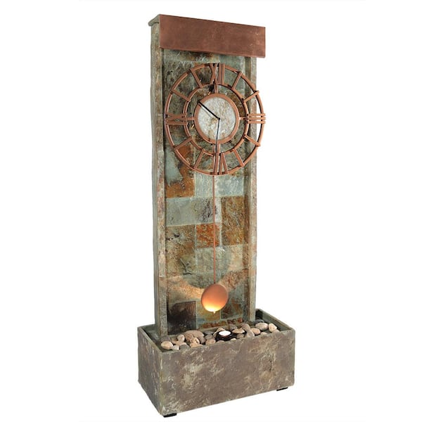 Sunnydaze 49 in. Slate Clock Indoor/Outdoor Water Fountain with LED Spotlight