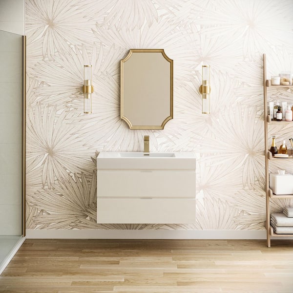 Valencia 36 in. W Wall Hung Bathroom Vanity in Glossy White with Acrylic Vanity Top in White