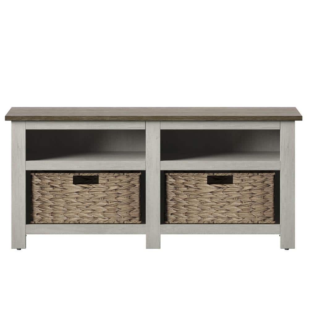 Twin Star Home Fairfax Oak 18 in. H Storage Bench With Baskets SB6839TPO116 The Home Depot