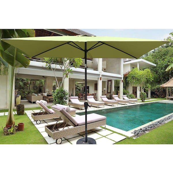 Unbranded 6 ft x 9 ft Outdoor Market Patio Umbrella with Crank and Button, Lime Green, For Garden and Backyard Pool