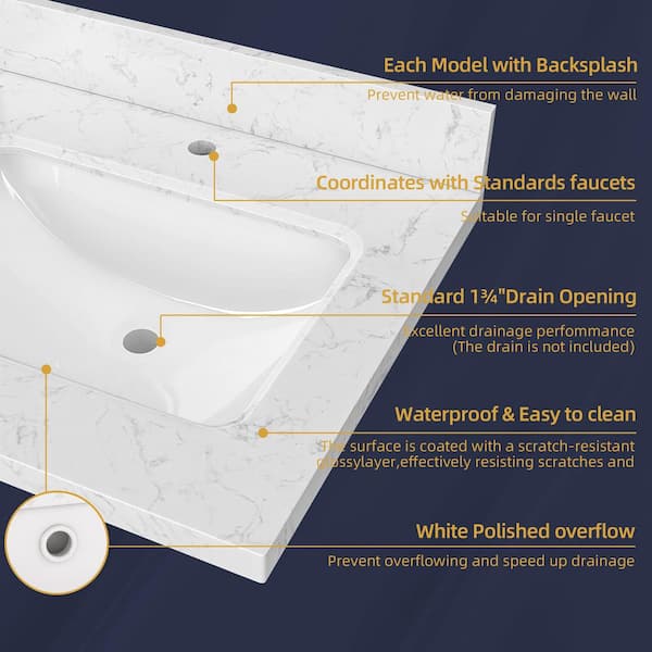 Zeafive Cala 24 in. W x 22 in. D Engineered Stone White