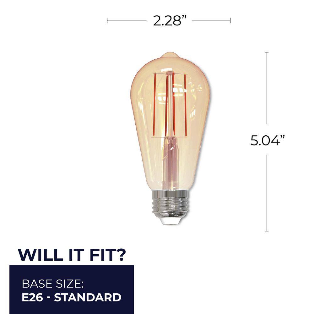 Amber Vintage Style Dimmable LED ST18 Light Bulbs, 2-Pack
