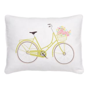 Vintage Rose White Bycycle with Flower Basket 18 in. x 14 in. Throw Pillow