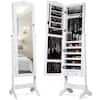 Costway White Mirrored Freestanding Jewelry Armoire Organizer Cabinet with Drawer and Led Lights GHMHSKU00776