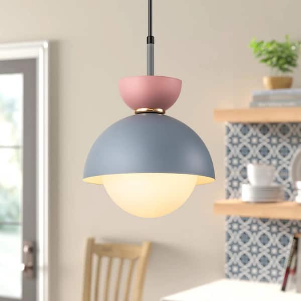 Rennnsan Conner 1-Light Grey and Pink Pendant Light with Opal Bubble, No Bulbs Included