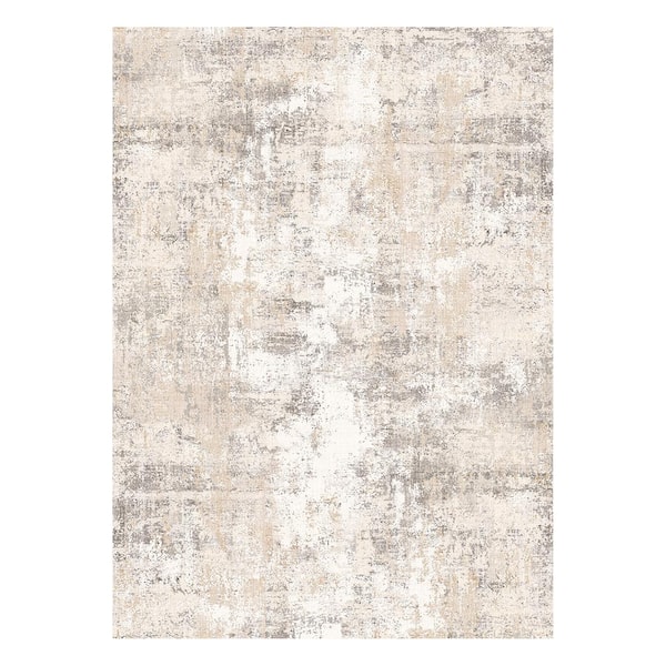 Van Gogh Beige/Grey 4 ft. x 6 ft. Modern Abstract Area Rug