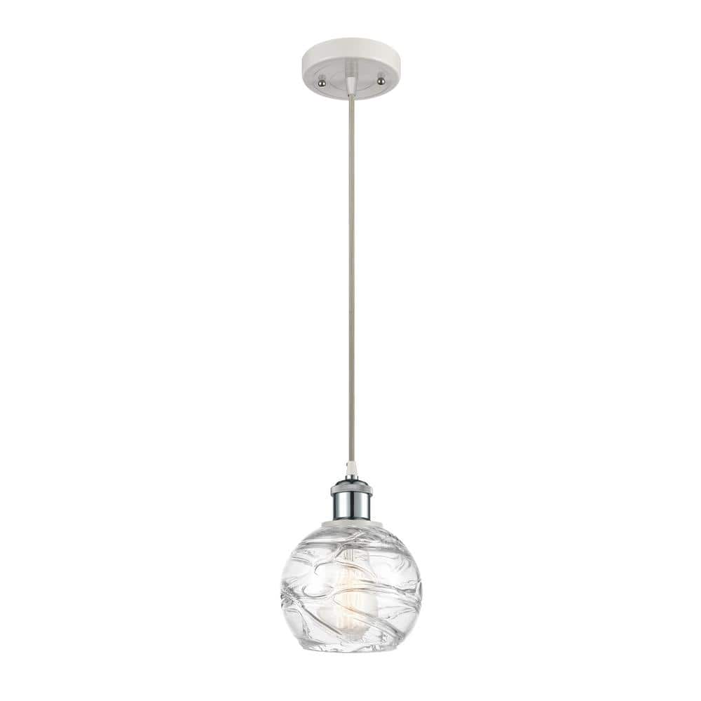 Innovations Athens Deco Swirl 1-Light White and Polished Chrome Shaded Pendant Light with Clear Deco Swirl Glass Shade