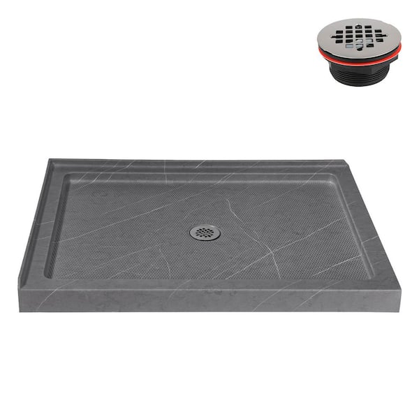 NTM-906-48GR-CR 48 in. x 36 in. Corner Acrylic Shower Pan Base in Matte Grey with Center Drain, Drain Included