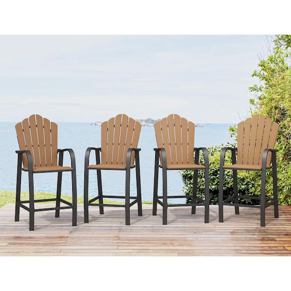 LUE BONA Brown Aluminum Frame Outdoor Bar Stools Bar Height Adirondack Chairs Set for Balcony (4-Pack)