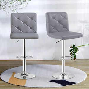 Bar Stools Set of 2 with Back, Adjustable Counter Height Bar Stools with PU Leather Seat, Gray, 2PCS