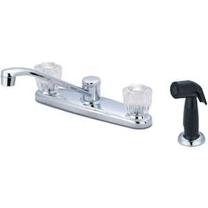 Double-Handle Standard Kitchen Faucet with Side Spray in Polished Chrome