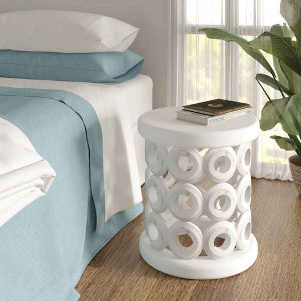 HomeRoots 18 in. White Round Wood End Table