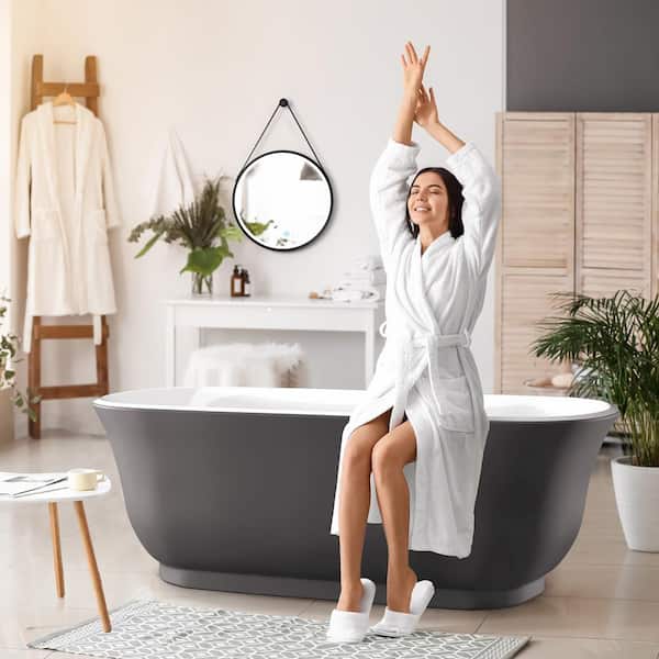 Getpro 67 in. Acrylic Freestanding Flatbottom Non-Whirlpool Soaking Bathtub Drain & Integrated Slotted Overflow in Gray
