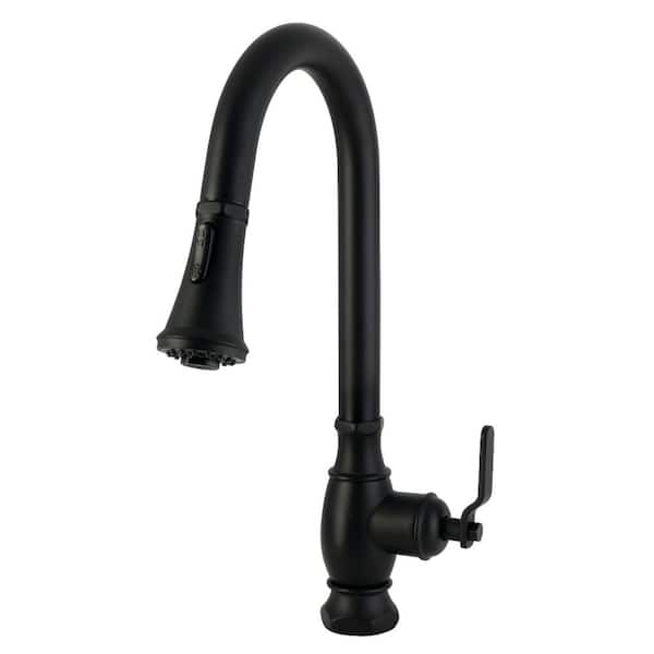 Whitaker 1-Handle Deck Mount Pull-Down Sprayer Kitchen Faucet in Matte Black