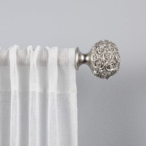 Peony 66 in. - 120 in. Adjustable 1 in. Single Curtain Rod Kit in Matte Silver with Finial