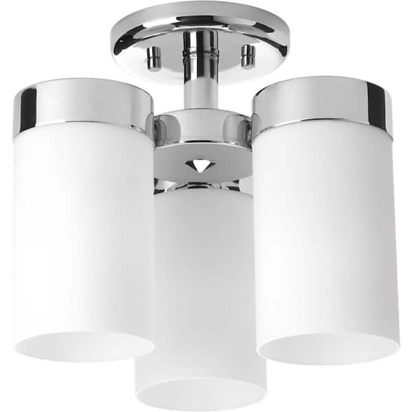 Progress Lighting Elevate Collection 3-Light Polished Chrome Flush Mount with Etched White Glass Shades