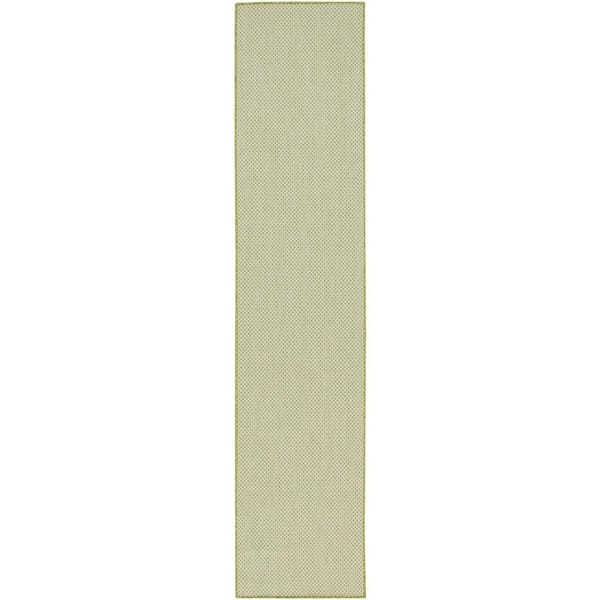 Nourison Courtyard Ivory Green 2 ft. x 6 ft. All-over design Contemporary Runner Area Rug