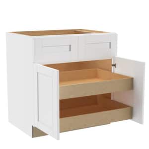 Washington Vesper White Plywood Shaker Assembled Base Kitchen Cabinet FH 2 ROT Soft Close 33 in W x 24 in D x 34.5 in H
