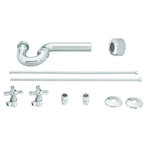 Westbrass Freestanding Pedestal Sink Kit with 20 in. Supply Lines, P-Trap and Cross Handle Angle Stops, Polished Chrome