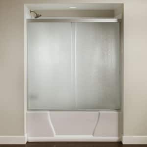 59 in. W x 56.4 in. H Sliding Tub Door in Silver with Frosted Glass