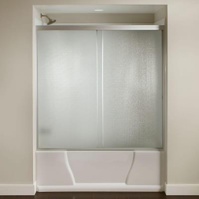 60 in. x 56-3/8 in. Framed Sliding Bathtub Door Kit in Silver with Pebbled Glass