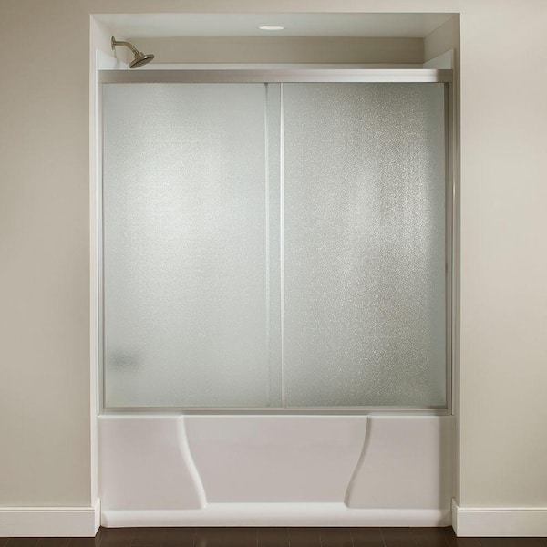 Liberty 59 in. W x 56.4 in. H Sliding Tub Door in Silver with Frosted Glass