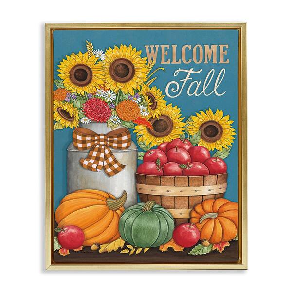 Stupell Industries Welcome Fall Harvest by Deb Strain 1 Piece Floater Frame Graphic Print Nature Poster Art Print 21 in. x 17 in.