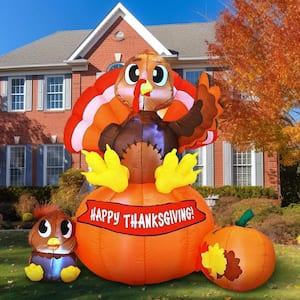 6 ft. Thanksgiving Inflatable Turkey on Pumpkin and Little Turkey with LED Lights