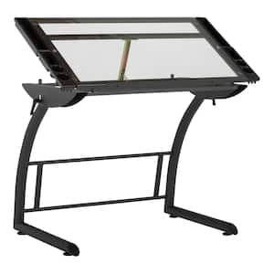 Triflex 40.75 in. W Metal and Glass Craft, Art, Drafting Table with Adjustable Height and Tilt, Sit to Stand Desk, Black