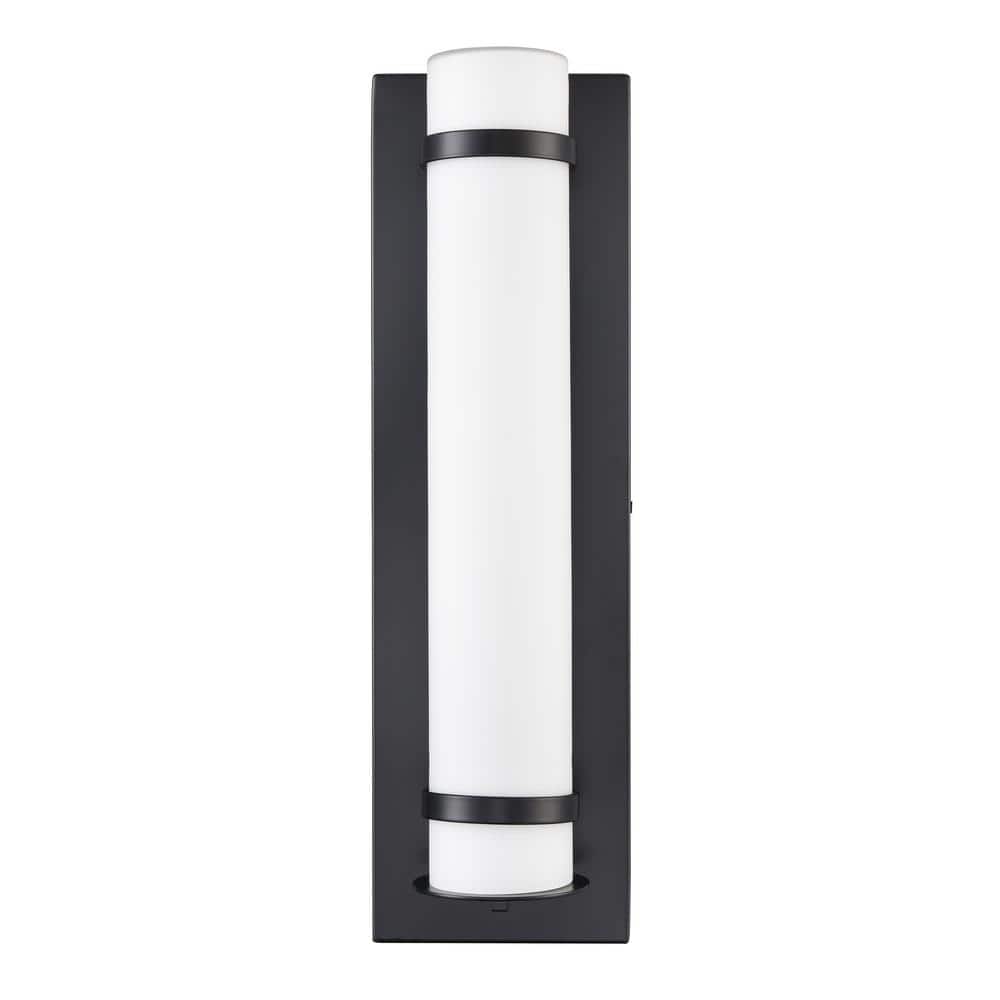 20 in. Tall 1-Light Powder Coated Black Integrated LED Outdoor Cylinder Wall Sconce with White Glass price history on PriceWatchPro