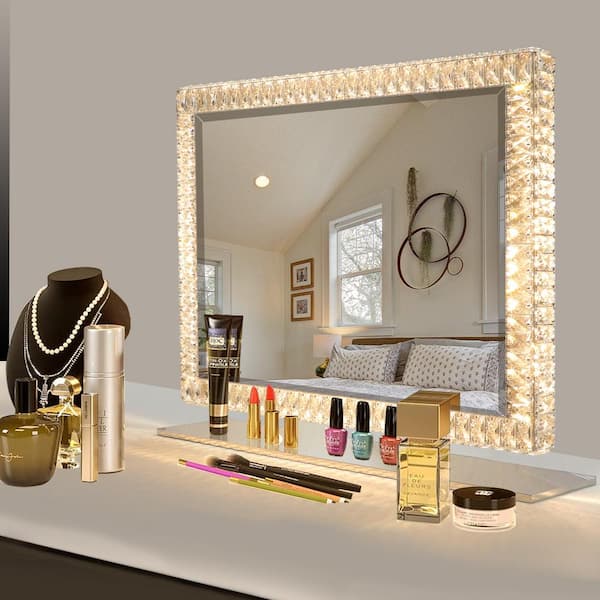32 in. W x 24 in. H Hollywood Vanity Mirror Light, Makeup Dimmable Lighted  Mirror for Table in Brass Gold Frame