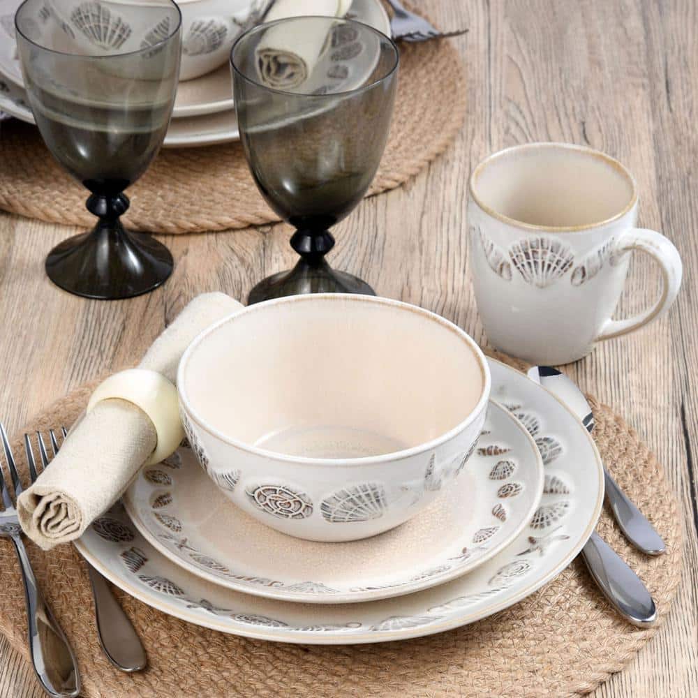 Panama Beige Ceramic Coastal 16-Piece Dinnerware Set