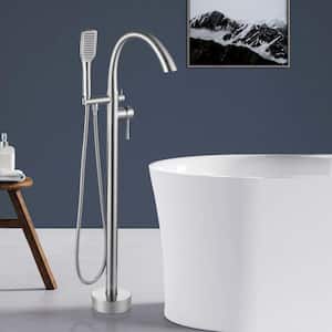 Single-Handle Floor Mount Freestanding Tub Faucet Bathtub Filler with Hand Shower in Brush nickel