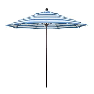 9 ft. Bronze Aluminum Commercial Market Patio Umbrella with Fiberglass Ribs and Push Lift in Cabana Regatta Sunbrella