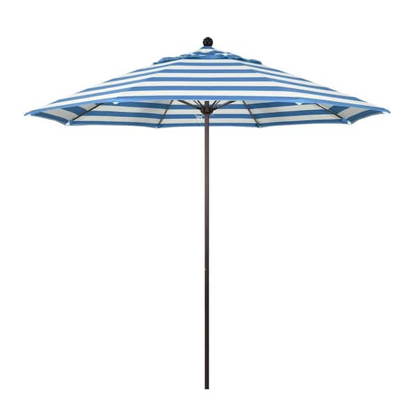 California Umbrella 9 ft. Bronze Aluminum Commercial Market Patio Umbrella with Fiberglass Ribs and Push Lift in Cabana Regatta Sunbrella