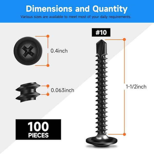 #10 x 1-1/2 in. 410-Stainless Steel Phillips Truss Head Self Drilling Sheet Metal Screw (100-Pack)
